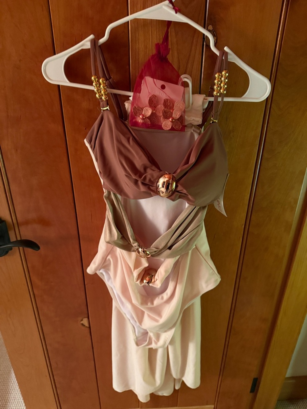 Chic Two-Tone One-Piece Swimsuit with Gold Accents,